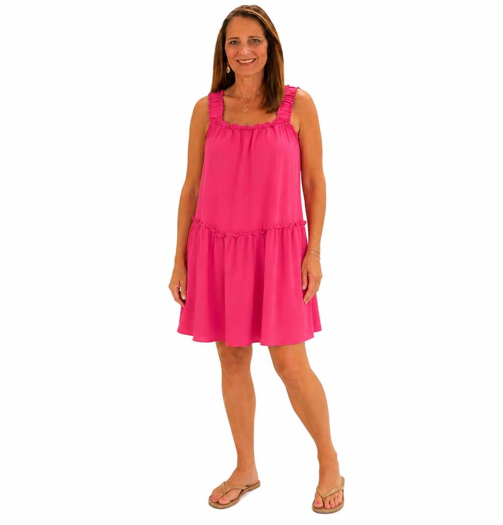 HYFVE Sleeveless Ruffle Tiered Mini Dress in Hot Pink